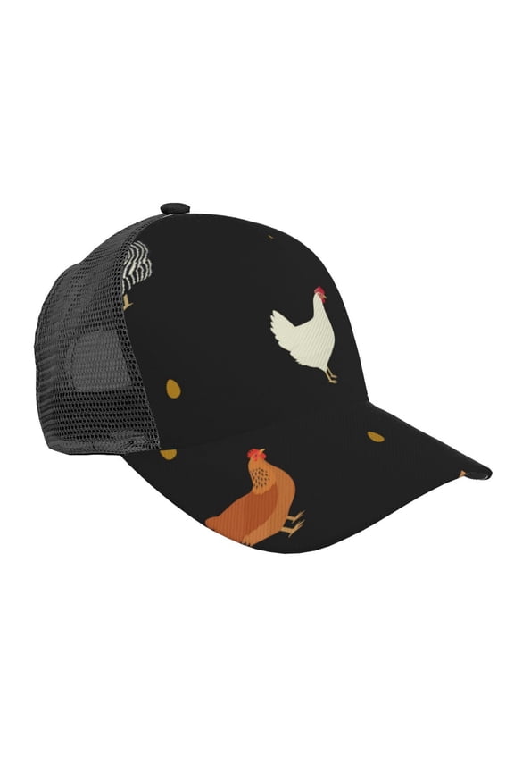 Mesh Baseball Caps Trucker Sun Hat Adjustable Fashion Snapback, Chicken Eggs Cock Pattern Rooster