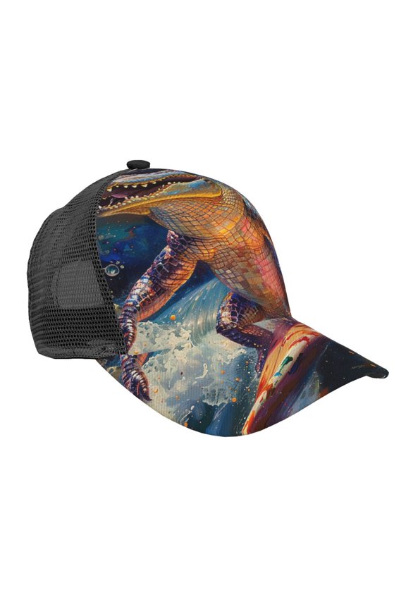 Mesh Baseball Caps Trucker Sun Hat Adjustable Fashion Snapback, Crocodile Funny Surf Psychedelic
