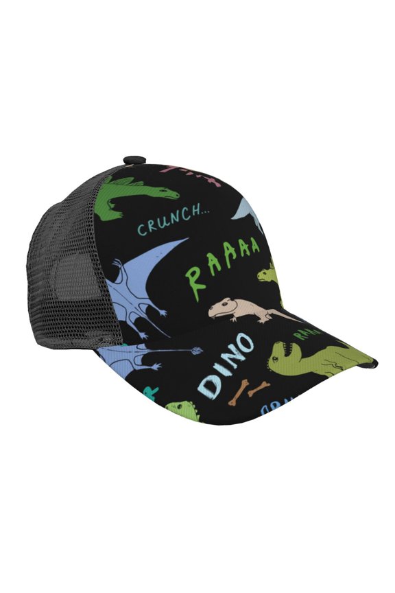 Mesh Baseball Caps Trucker Sun Hat Adjustable Fashion Snapback, Dino Pattern Cute Cartoon