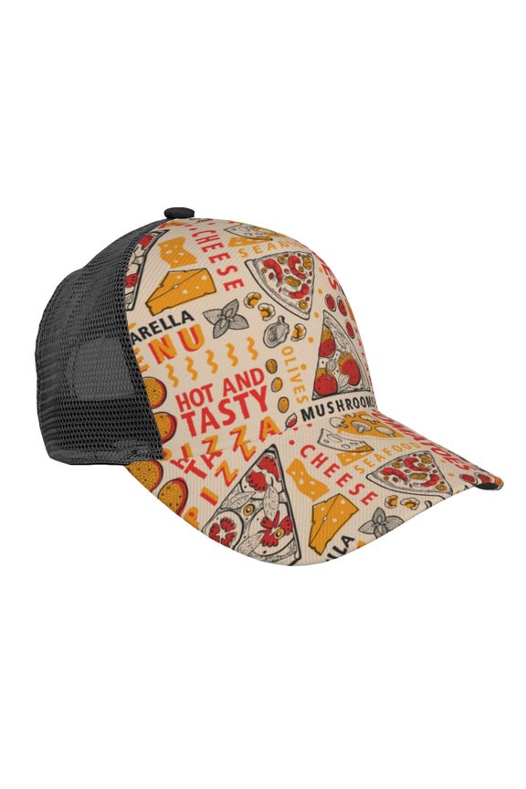 Mesh Baseball Caps Trucker Sun Hat Adjustable Fashion Snapback, Italian Pizza Mushrooms Vintage