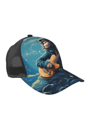Mesh Baseball Caps Trucker Sun Hat Adjustable Fashion Snapback, Monkey Playing Guitar Starry