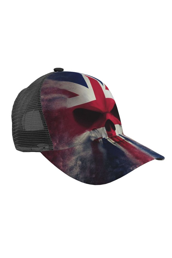 Mesh Baseball Caps Trucker Sun Hat Adjustable Fashion Snapback, Skull Face Union Jack Uk Flag
