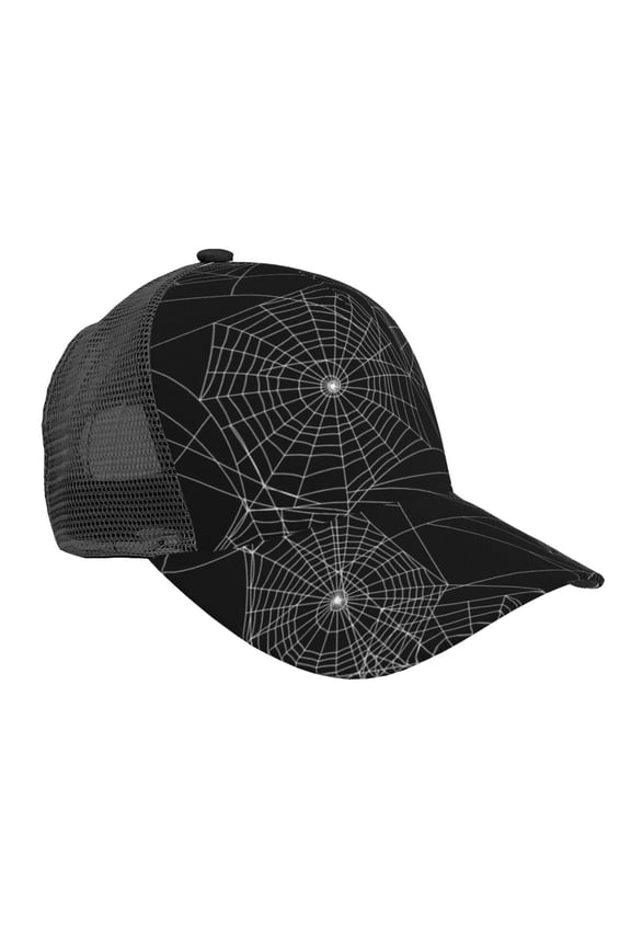 Mesh Baseball Caps Trucker Sun Hat Adjustable Fashion Snapback, Spider Web Silhouette Halloween