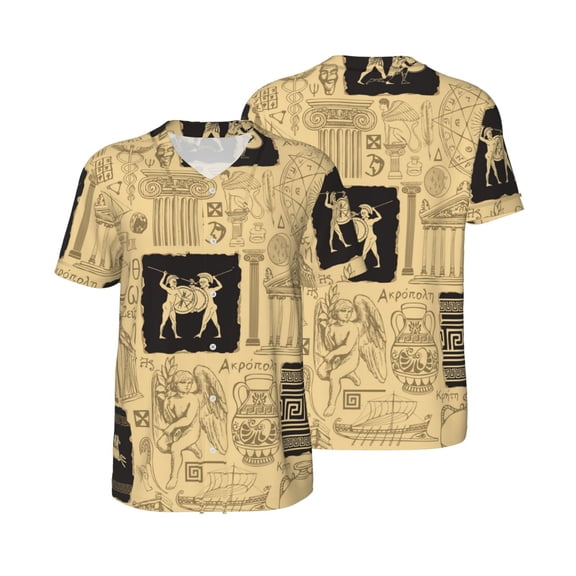 Mesh Baseball Jersey Button Down Short Sleeve T-Shirt Athletic Uniform, Ancient Greece Mythology Retro