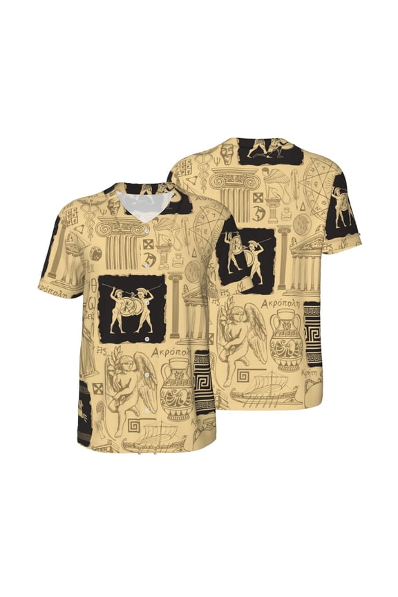 Mesh Baseball Jersey Button Down Short Sleeve T-Shirt Athletic Uniform, Ancient Greece Mythology Retro