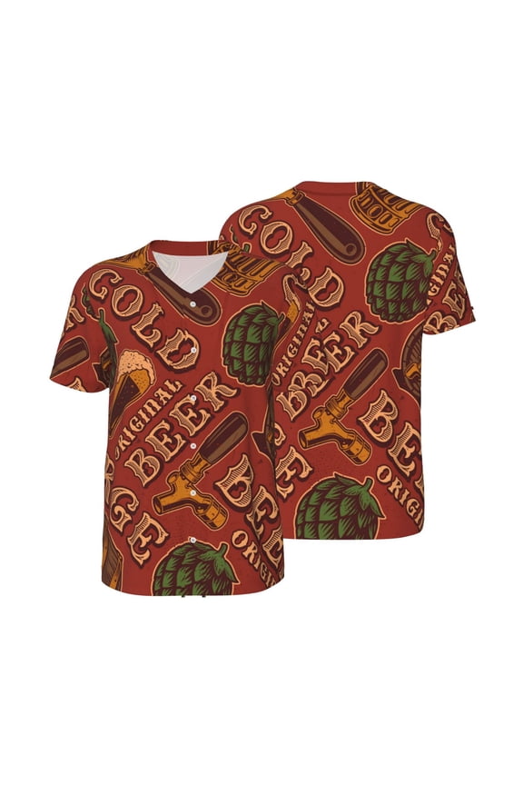 Mesh Baseball Jersey Button Down Short Sleeve T-Shirt Athletic Uniform, Cold Beer Vintage