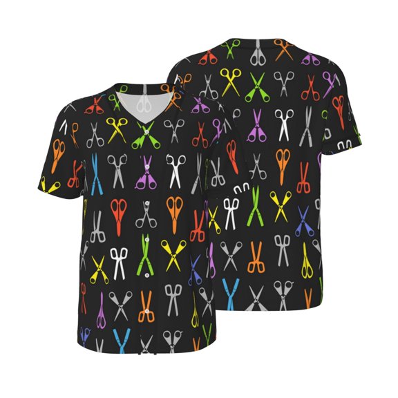 Mesh Baseball Jersey Button Down Short Sleeve T-Shirt Athletic Uniform, Color Scissors Hair Stylist Salon
