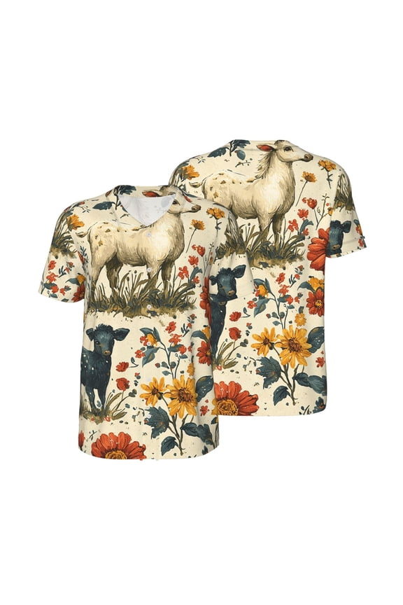 Mesh Baseball Jersey Button Down Short Sleeve T-Shirt Athletic Uniform, Farm House Animals Goat