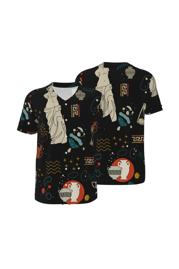 Mesh Baseball Jersey Button Down Short Sleeve T-Shirt Athletic Uniform, Greek Antique Statues