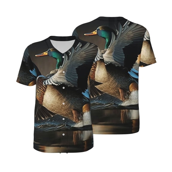 Mesh Baseball Jersey Button Down Short Sleeve T-Shirt Athletic Uniform, Mallards Duck Cool Hunting