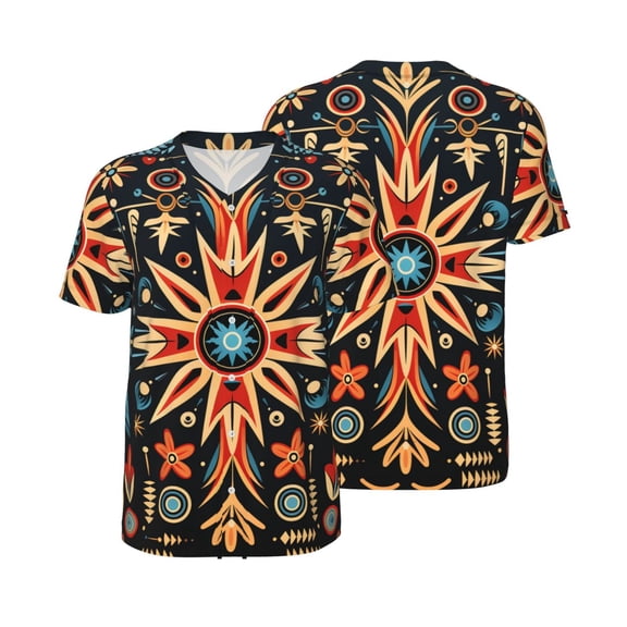Mesh Baseball Jersey Button Down Short Sleeve T-Shirt Athletic Uniform, Southwest Native American Art Black