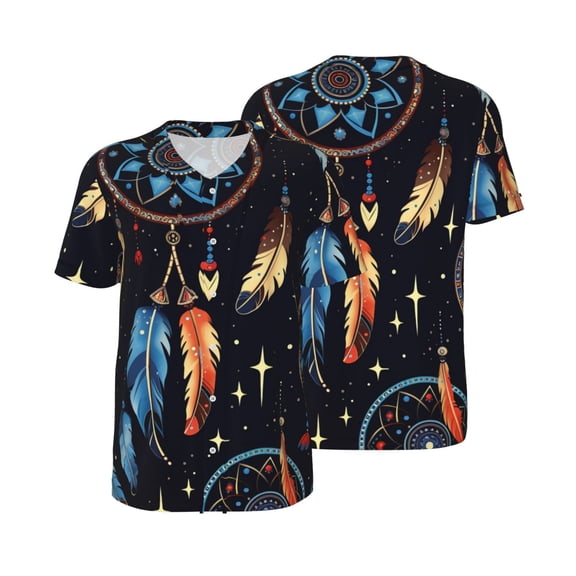 Mesh Baseball Jersey Button Down Short Sleeve T-Shirt Athletic Uniform, Tribal Dream Native American Indian Starry