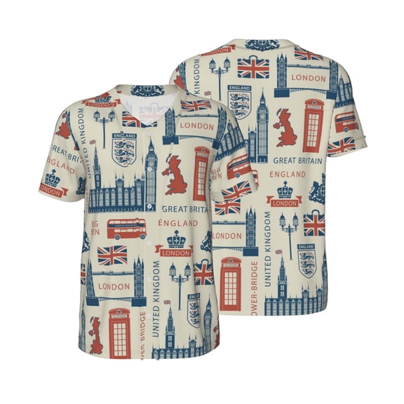 Mesh Baseball Jersey Button Down Short Sleeve T-Shirt Athletic Uniform, UK London British England