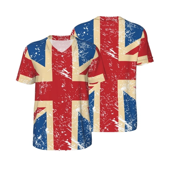Mesh Baseball Jersey Button Down Short Sleeve T-Shirt Athletic Uniform, Union Jack Uk Flag Retro