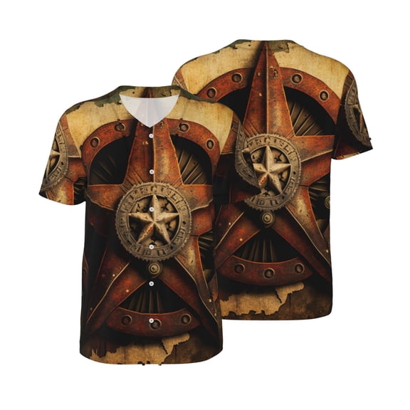Mesh Baseball Jersey Button Down Short Sleeve T-Shirt Athletic Uniform, Western Texas Star Rustic Vintage