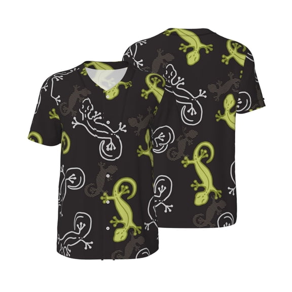Mesh Baseball Jersey Button Down Short Sleeve T-Shirt Athletic Uniform, Wild Lizard Gecko Silhouette Art