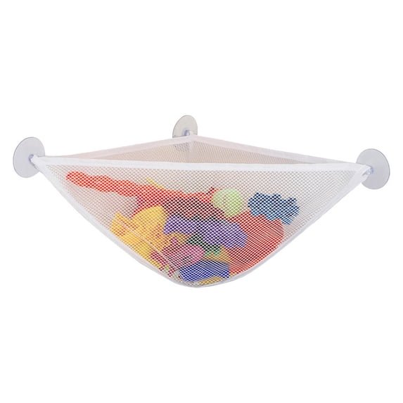 Mesh Bath Toy Organizer with 3 Strong Suction Cups Mounted Bath/Shower Caddy Storage Solution Bath Toy Storage Net & Bathroom Corner Shower Caddy Bag Bathroom Storage Bag Bathtub Toy Holder White
