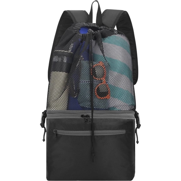 Mesh Beach Backpack Bag with Cooler Bottom, Mesh Beach Backpack for Summer Camping Vacation