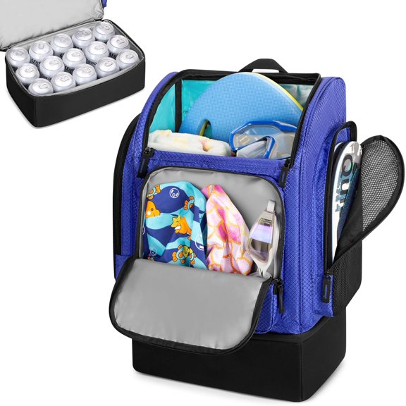 Mesh Beach Backpack with Insulated Cooler Compartment, Wet Dry Separation Beach Bag, Large Capacity Tote for Swim