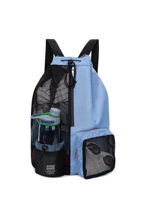 Mesh Beach Backpack with Wet Pocket Drawstring Pool Bag Waterproof Swimming Bag Gym Backpack for Men & Women, Blue