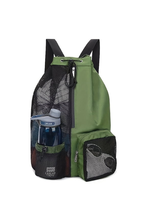 Mesh Beach Backpack with Wet Pocket Drawstring Pool Bag Waterproof Swimming Bag Gym Backpack for Men & Women, Green