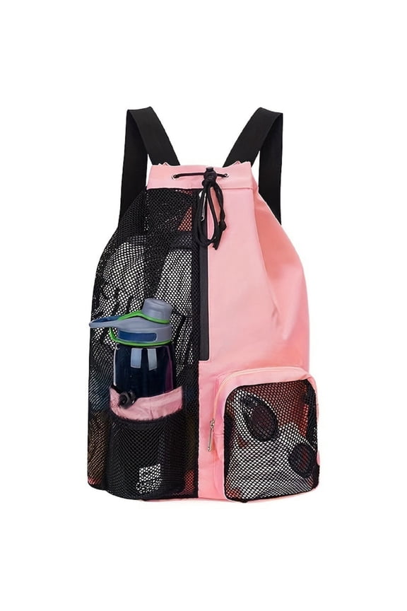 Mesh Beach Backpack with Wet Pocket Drawstring Pool Bag Waterproof Swimming Bag Gym Backpack for Men & Women, Pink