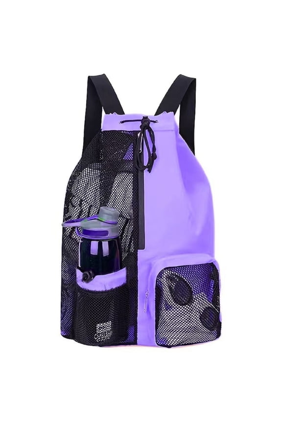 Mesh Beach Backpack with Wet Pocket Drawstring Pool Bag Waterproof Swimming Bag Gym Backpack for Men & Women, Purple