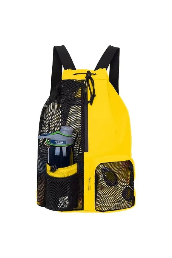 Mesh Beach Backpack with Wet Pocket Drawstring Pool Bag Waterproof Swimming Bag Gym Backpack for Men & Women, Yellow