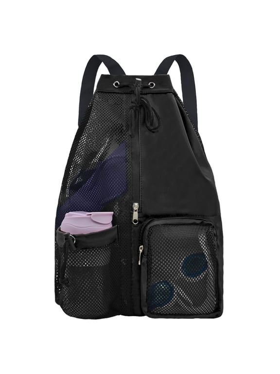 Mesh Beach Backpack with Wet Pocket Drawstring Pool Bag Waterproof Swimming Bag Gym Backpack for Men & Women