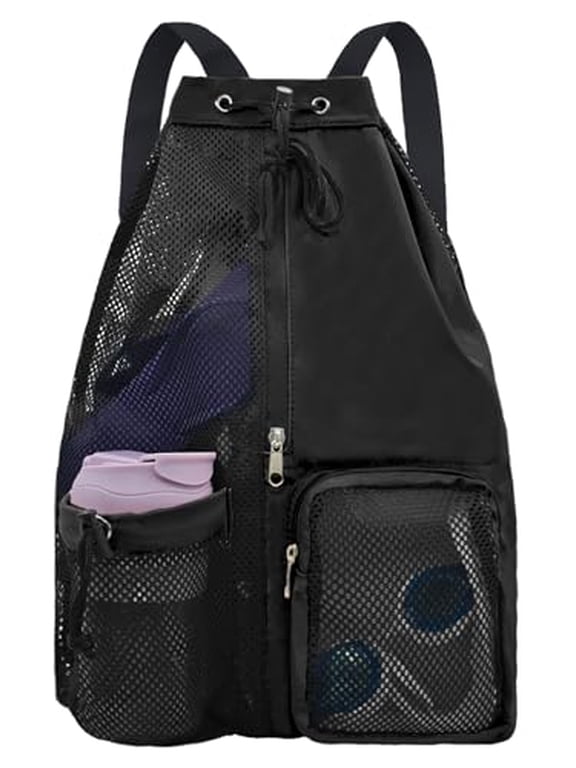 Mesh Beach Backpack with Wet Pocket Drawstring Pool Bag Waterproof Swimming Bag Gym Backpack for Men & Women