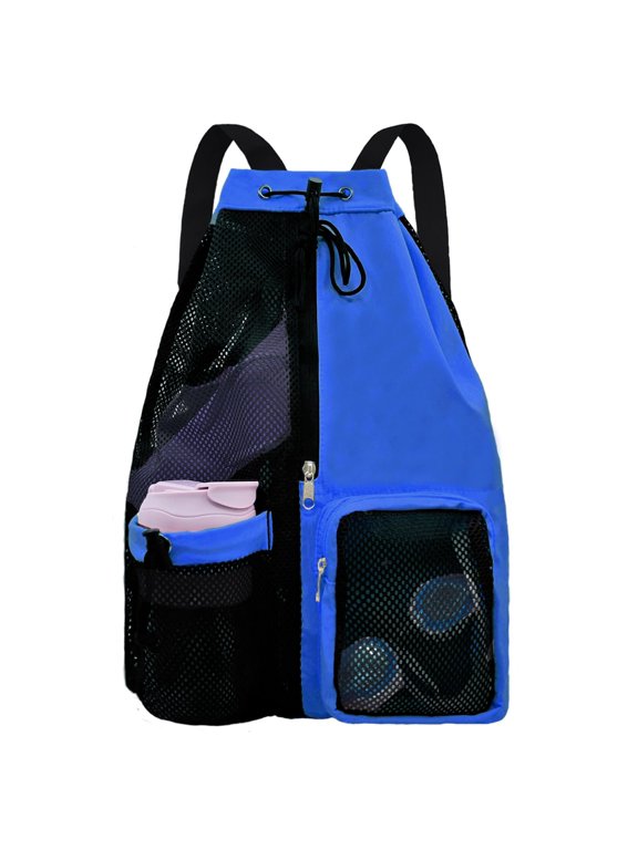 Mesh Beach Backpack with Wet Pocket Drawstring Pool Bag Waterproof Swimming Bag Gym Backpack for Men & Women