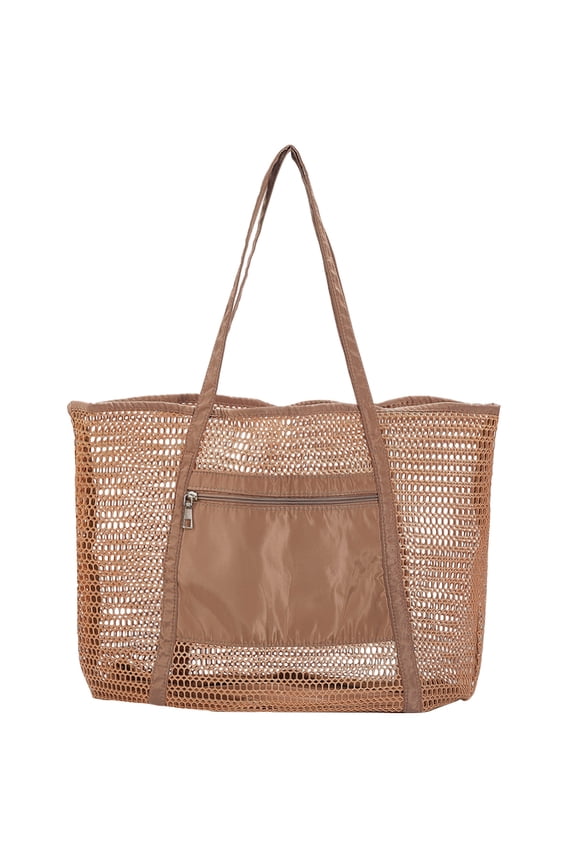 Mesh Beach Bag Beach Tote Handbag With Zipper Foldable Mesh Sand Free Bag Vacation Essentials for Pool Travel and Family Vacation Ton Of Storage Saddle Brown 16.54x13.78x7.09in DIY