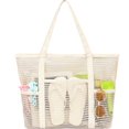 thumbnail image 1 of Mesh Beach Bag, Casual Womens Shoulder Handbag, Large Sandproof Beach Tote Bag for Pool/Travel/Vacation Essentials, Beige, 1 of 7