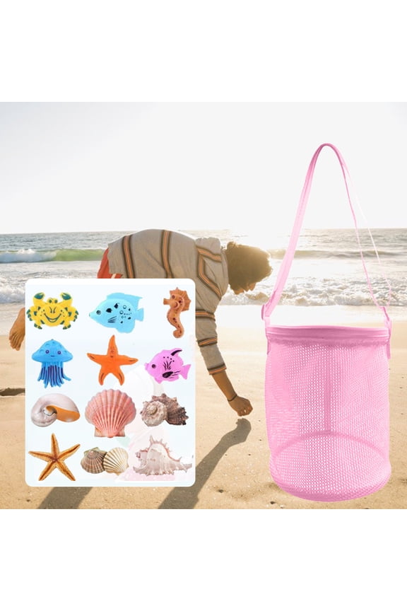 Mesh Beach Bag – Classic Large Toy Tote for Kids,Foldable Storage Bucket Bag for Shells,Toys,Clothes & Towels,Quick Dry Sandproof for Beach or Pool