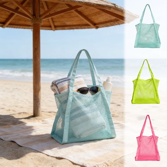 Mesh Beach Bag, Classic Mesh Beach Toy Tote Bag, Foldable Large Children's Toy Storage Bag, Used for Storage of Toys, Shells, Clothes and Towels when Playing on the Beach - Green