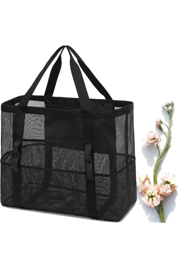Mesh Beach Bag, Extra Large Beach Tote with Zipper Pocket Pool Bag for Cruise/Swim/Vacation Essentials