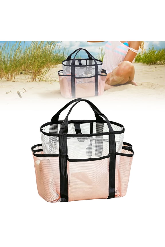 Mesh Beach Bag Family, Large Beach Tote Bags with 40oz Tumbler Side Pockets, Family Pool Bag for Swim Toys Towels Cruise Vacation Essentials