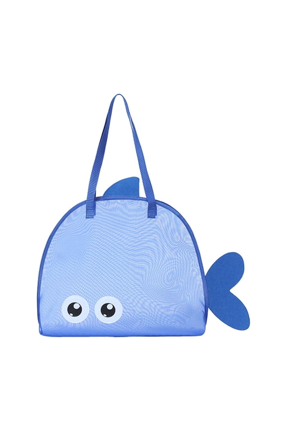 Mesh Beach Bag, Fish Shape Portable Storage Tote, for Family Travel Vacation Storage Wet Clothes Towels Snorkeling Supplies, Blue
