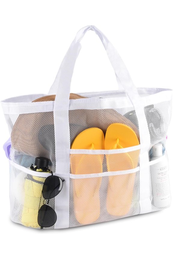 Mesh Beach Bag,Large Beach Bags for Women with 8 Pockets,Packable Tote Bag for Beach Cruise Pool Vacation Essentials