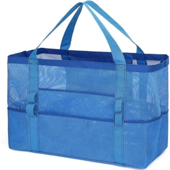 Mesh Beach Bag, Large Beach Tote with Zipper Pocket, Toys Pool Bag for Family Travel Vacation Cruise Essentials