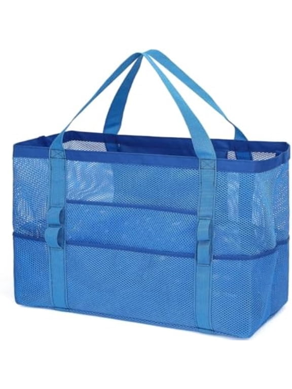 Mesh Beach Bag, Large Beach Tote with Zipper Pocket, Toys Pool Bag for Family Travel Vacation Cruise Essentials