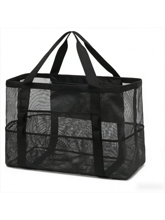 Mesh Beach Bag, Large Beach Tote with Zipper Pocket, Toys Pool Bag for Family Travel Vacation Cruise Essentials