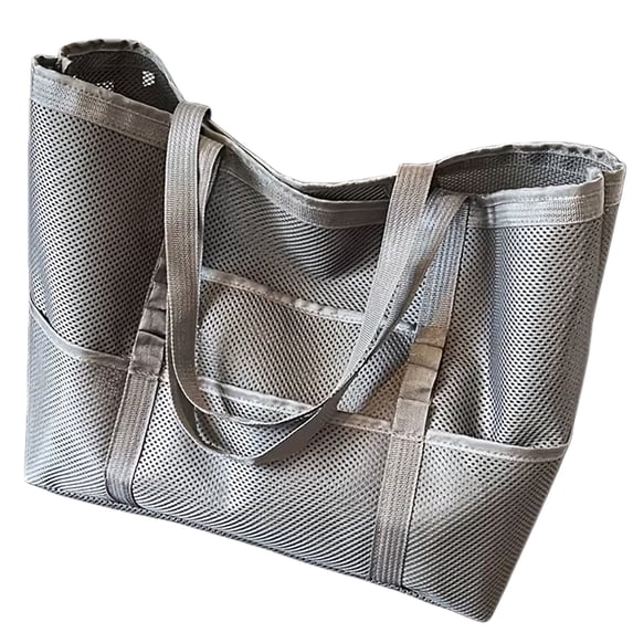 Adyehh Mesh Beach Bag, Large Beach Tote with Zipper Pocket, Toys Pool Bag for Family Travel Vacation Cruise Essentials, Gray