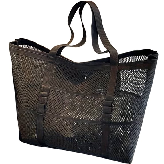 Adyehh Mesh Beach Bag, Large Beach Tote with Zipper Pocket, Toys Pool Bag for Family Travel Vacation Cruise Essentials, Black