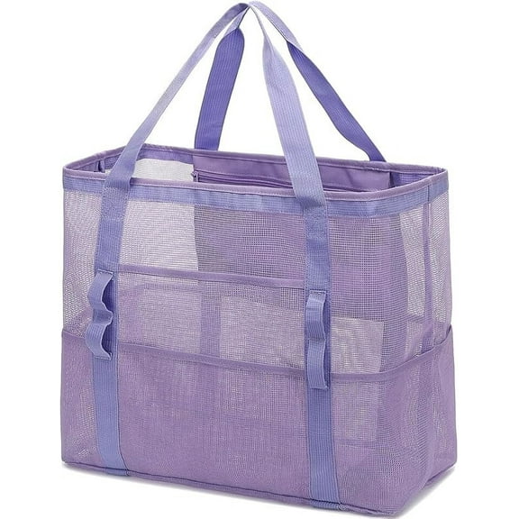 Mesh Beach Bag, Large Beach Tote with Zipper Pocket for Family Pool Bag for Toys & Vacation Essentials