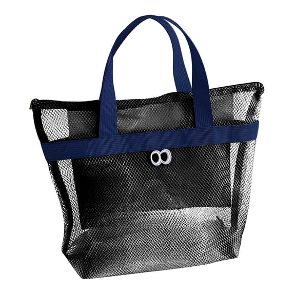 Mesh Beach Bag, Large Foldable Tote with Zippered Pocket, High Capacity 11 lbs & Lightweight, for Beach, Pool, Travel