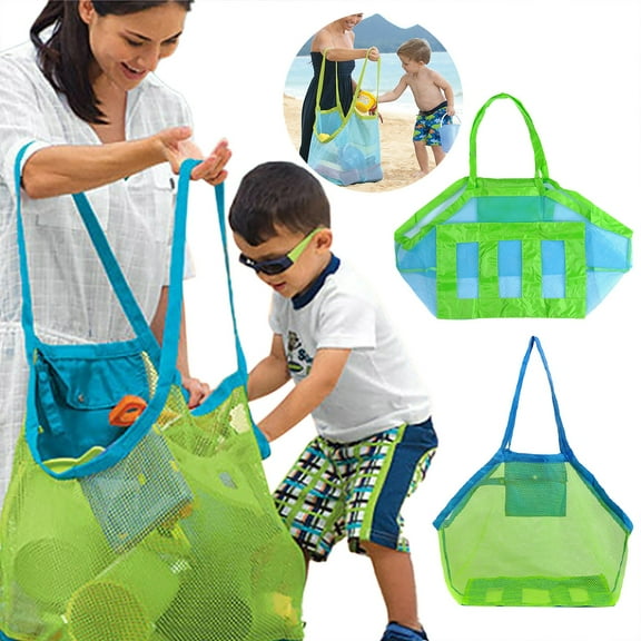 Mesh Beach Bag Large Tote Backpack, Outdoor Kids Toys Travel Towels Sand Away Beach Toys, Green