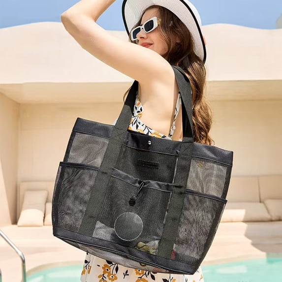 Mesh Beach Bag Large Waterproof Sandproof Beach Tote Pool Swim Bag Travel Vacation Essentials Beach Bags And Totes
