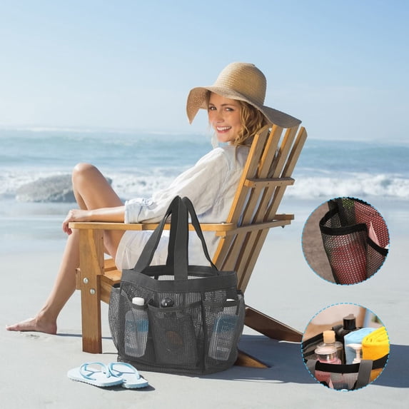 Mesh Beach Bag Sandproof Tote with Mesh Storage for Swim Pool and Beach Essentials Toy Tote and Grocery Storage Net Bag for Family Outings and Water Activities