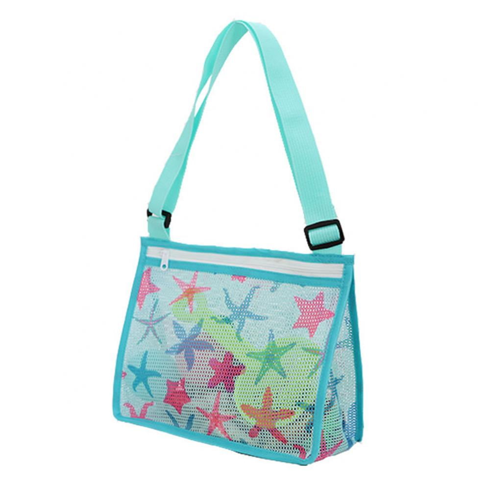 Mesh Beach Bag Small Kids Shell Collecting Bag Totes with Zipper